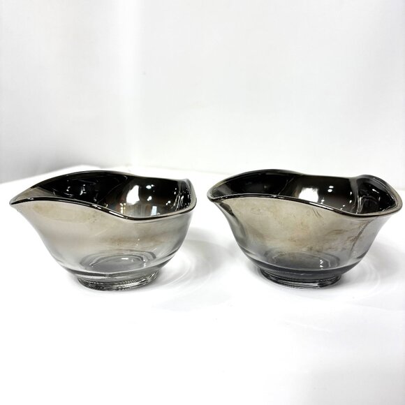Art Deco Ombre’ Grey Silver to Clear Small Candy Set of Two Bowls - Picture 1 of 14